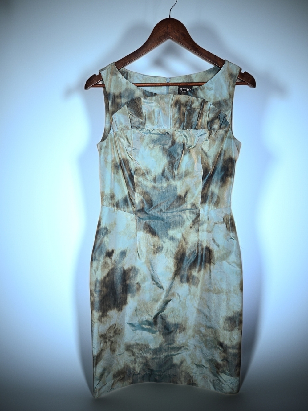 Bigio Collection Elegant Blue Brown Abstract Sheath Cocktail Dress Shimmer - 6